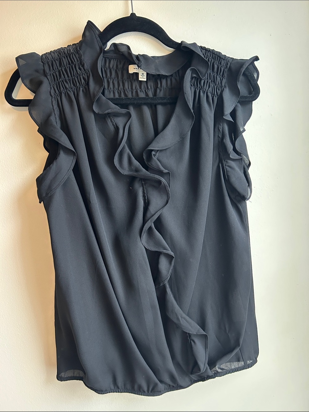 Max Studio Black Ruffle Sleeveless Blouse